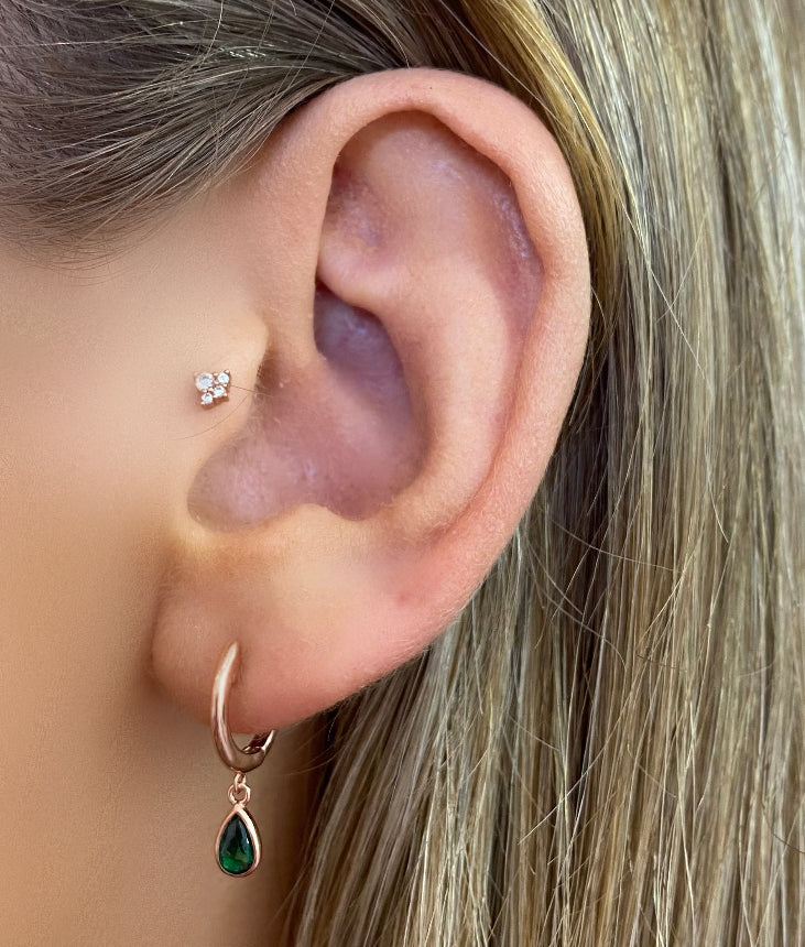 Selena Rose Gold Huggie Earrings - Emerald - Blush & Co.