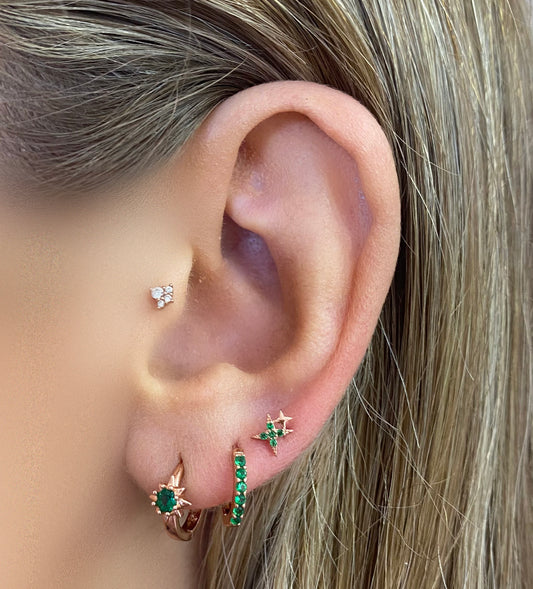 Mila Double Star Stud Earrings - Emerald - Blush & Co.