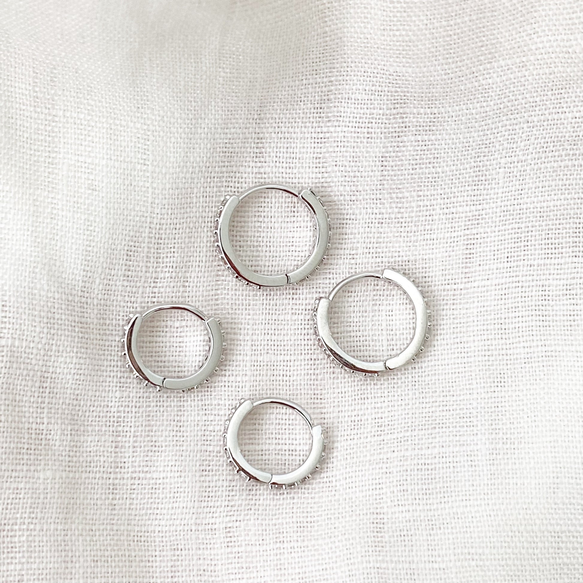 Cubic Zirconia Huggie Hoops - Silver - Blush & Co.