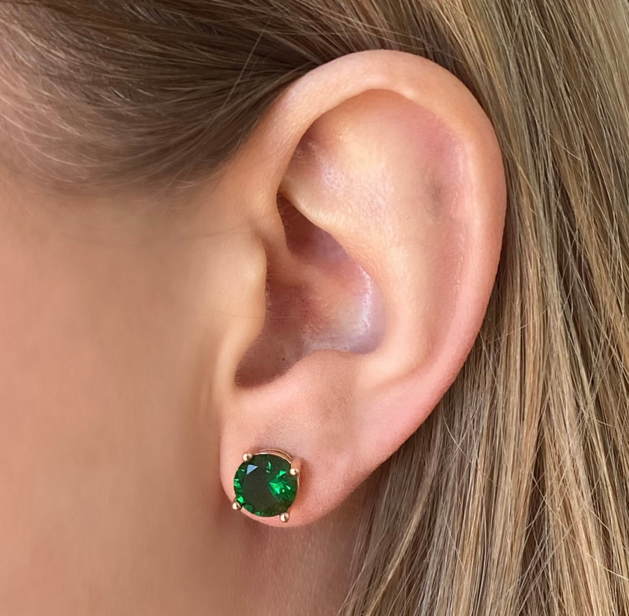 Cubic Zirconia Rose Gold Stud Earrings - Emerald - Blush & Co.