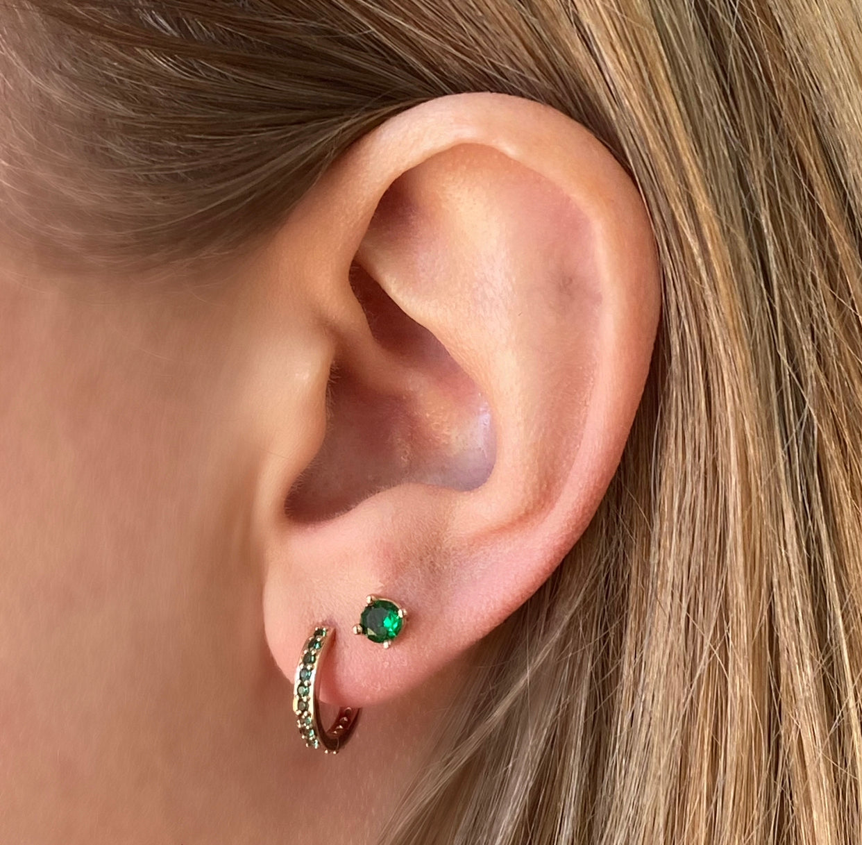 Cubic Zirconia Rose Gold Stud Earrings - Emerald - Blush & Co.