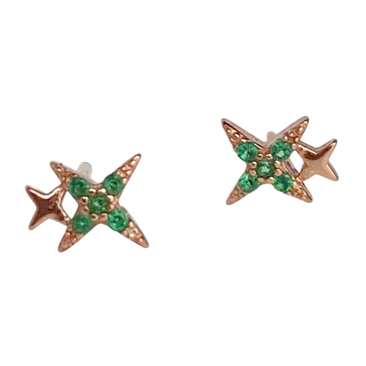 Mila Double Star Stud Earrings - Emerald - Blush & Co.