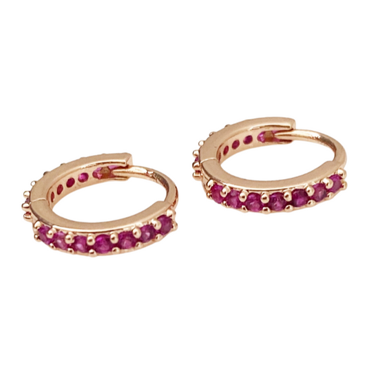 Cubic Zirconia Rose Gold Huggie Hoops - Ruby  ** PRE ORDER ** - Blush & Co.