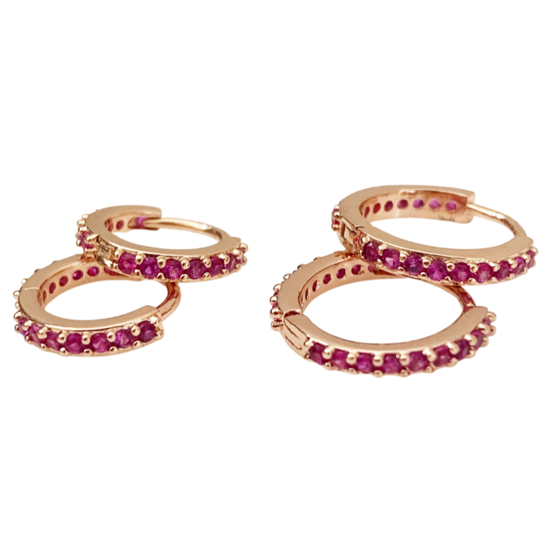 Cubic Zirconia Rose Gold Huggie Hoops - Ruby  ** PRE ORDER ** - Blush & Co.