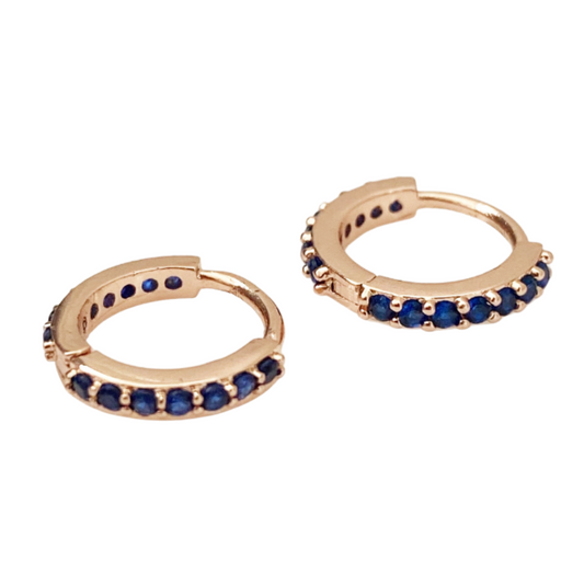 Cubic Zirconia Rose Gold Huggie Hoops - Sapphire  ** PRE ORDER ** - Blush & Co.