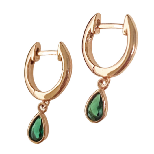 Selena Rose Gold Huggie Earrings - Emerald - Blush & Co.