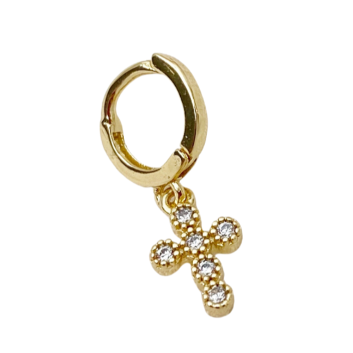 Tiny Cross Charm Huggie Earring - Gold - Blush & Co.