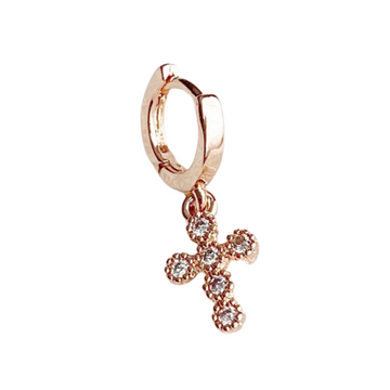 Tiny Cross Charm Huggie Earring - Rose Gold - Blush & Co.