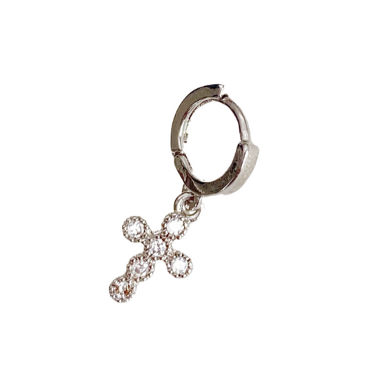 Tiny Cross Charm Huggie Earring - Silver - Blush & Co.