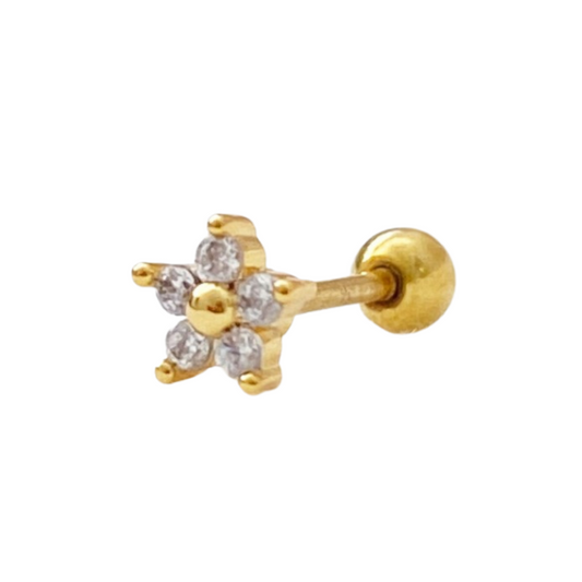 Tiny Daisy Crystal Barbell Earring - Gold - Blush & Co.