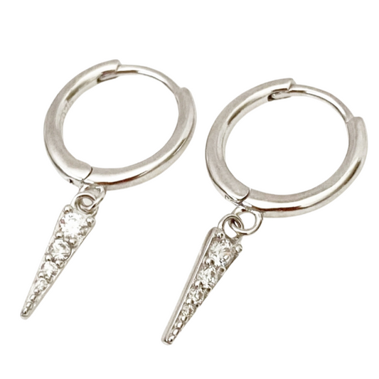 Spear Drop Charm Hoops - Silver - Blush & Co.