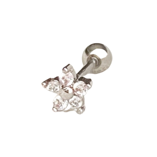Tiny Daisy Crystal Barbell Earring - Silver - Blush & Co.