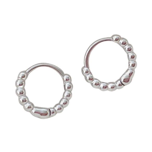 Beaded Huggie Hoops - Silver - Blush & Co.