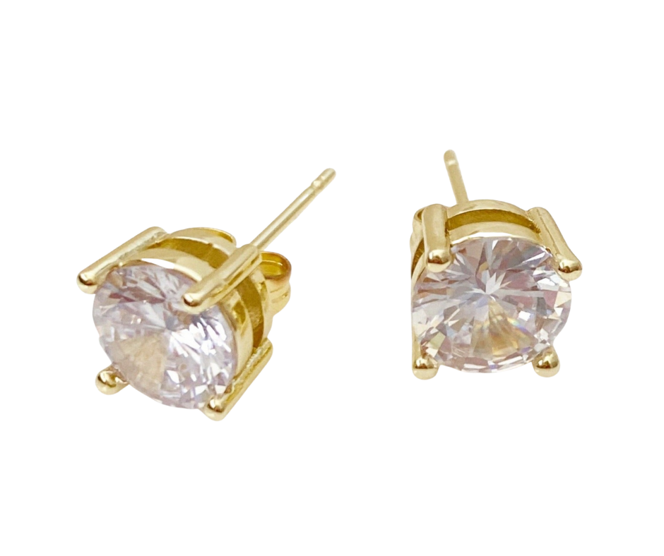 Cubic Zirconia Stud Earrings - Gold - Blush & Co.
