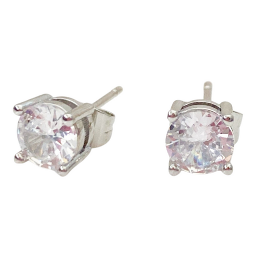 Cubic Zirconia Stud Earrings - Silver - Blush & Co.