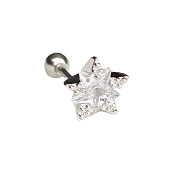Tiny Star Crystal Barbell Earring - Silver - Blush & Co.