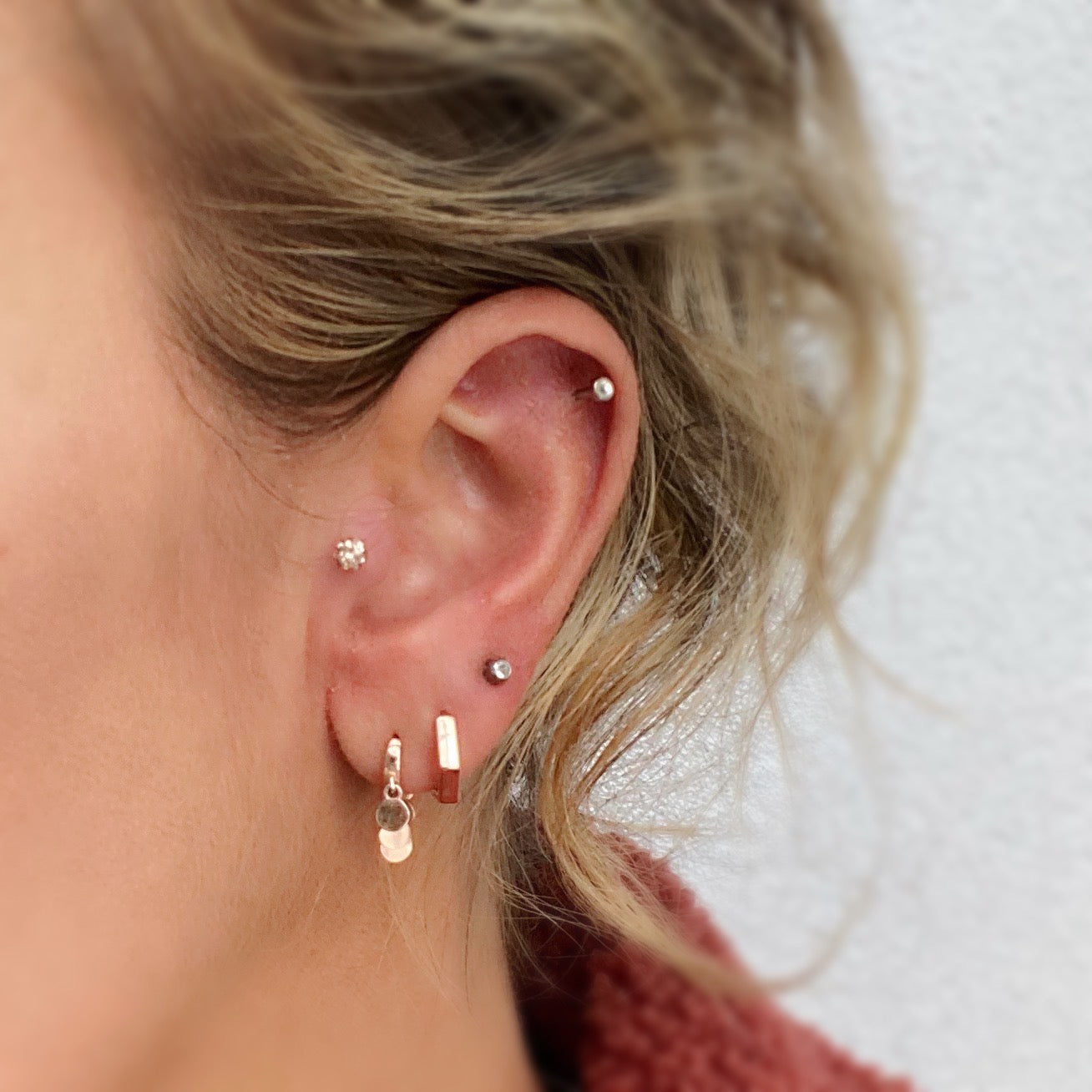 Tiny Crystal Ball Flat Back Stud Earring - Rose Gold - Blush & Co.