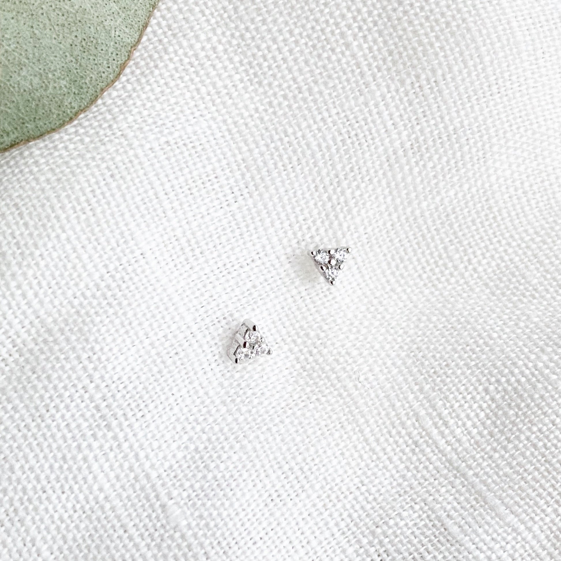 Mini Zirconia Triangle Stud Earrings - Silver - Blush & Co.