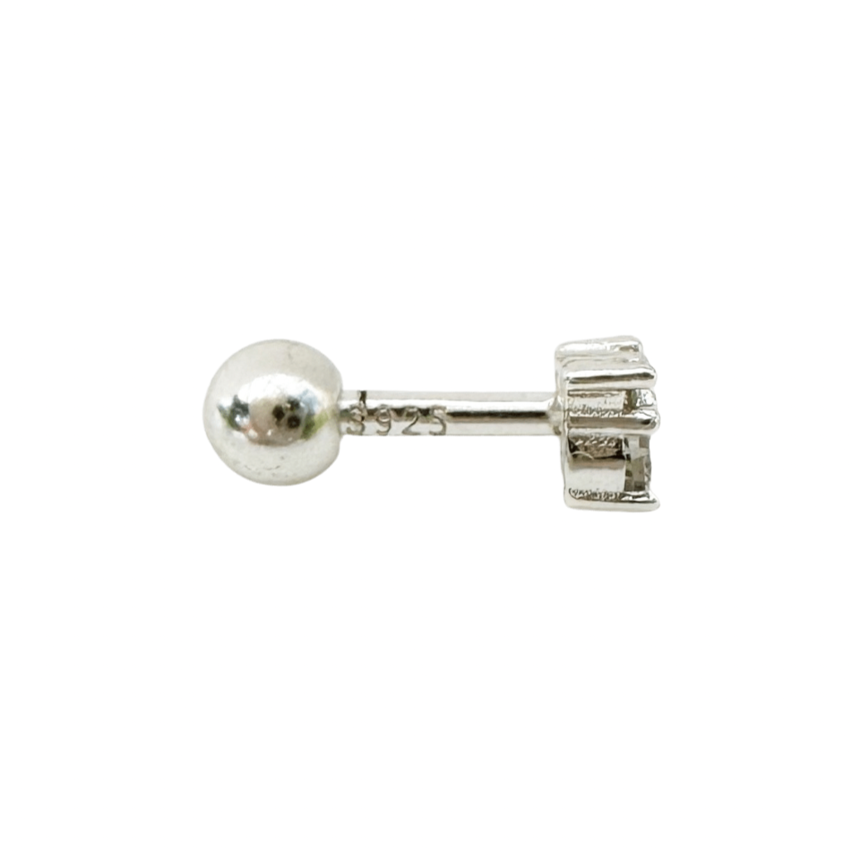 Zirconia Trinity Barbell Stud Earring - Silver - Blush & Co.