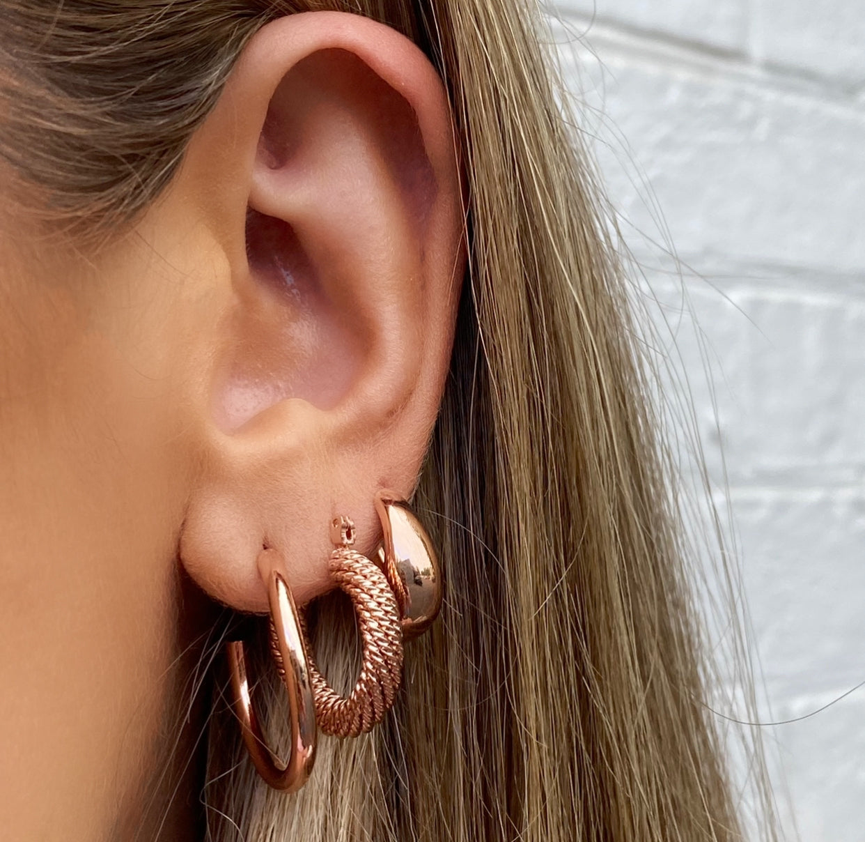 Rose Gold Hoop Earrings - Three Piece Set - Blush & Co.