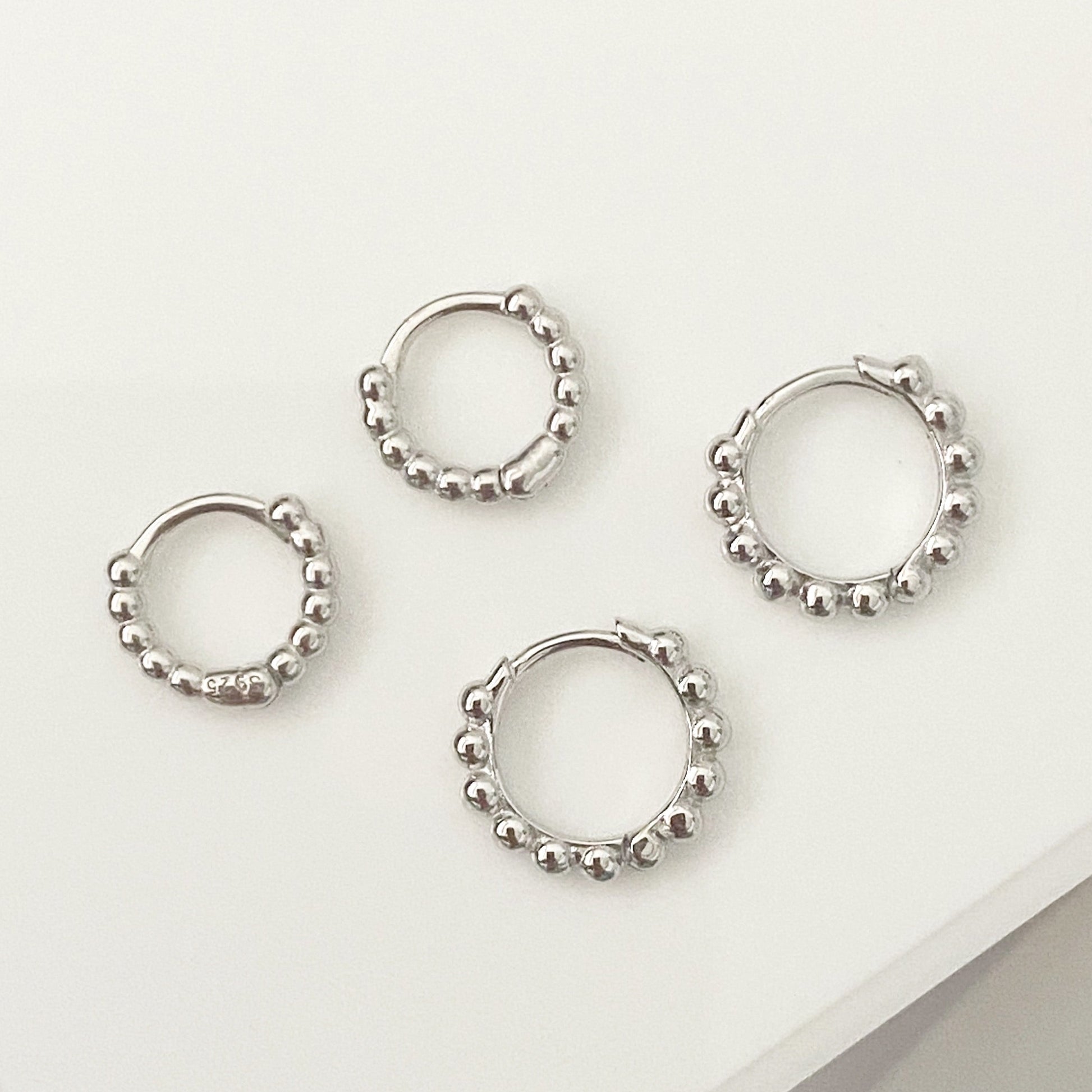 Beaded Huggie Hoops - Silver - Blush & Co.