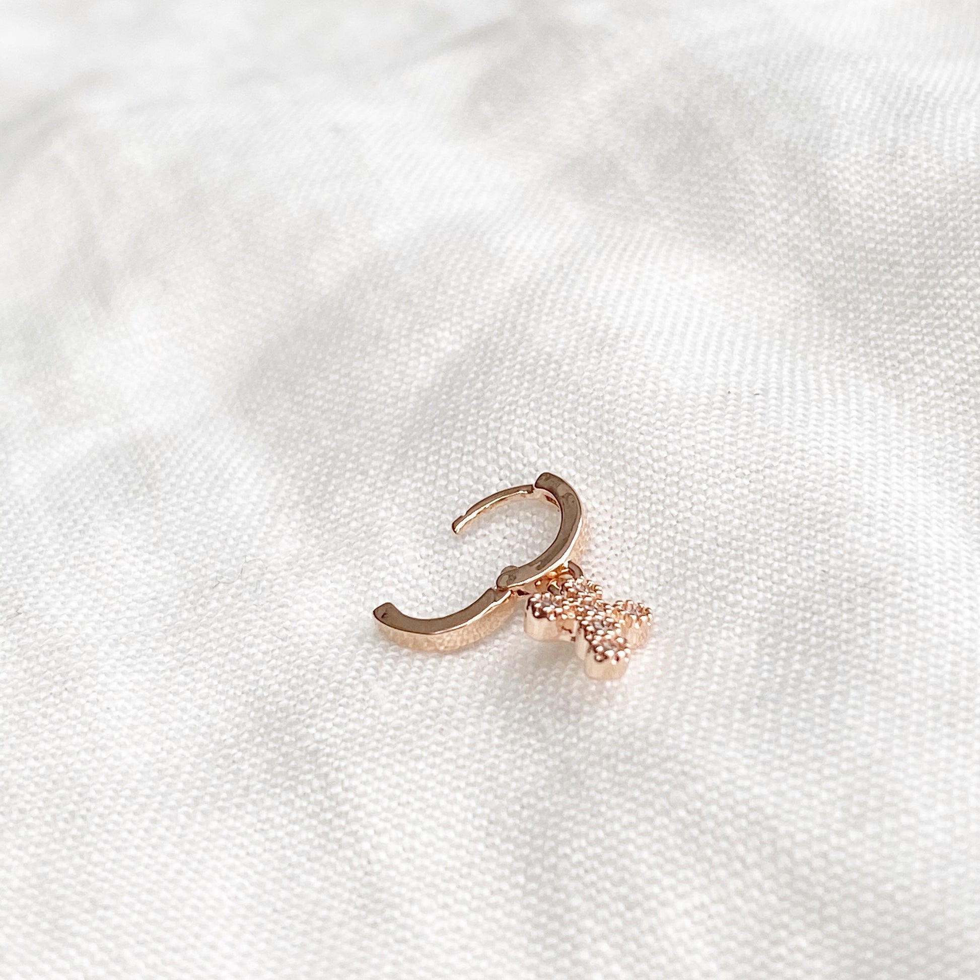 Tiny Cross Charm Huggie Earring - Rose Gold - Blush & Co.