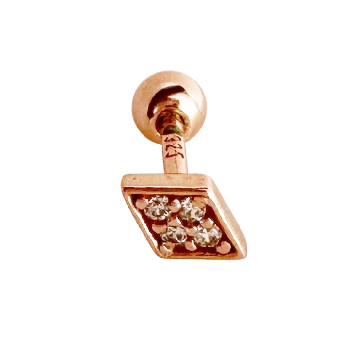 Zirconia Diamond Barbell Stud Earring - Rose Gold - Blush & Co.