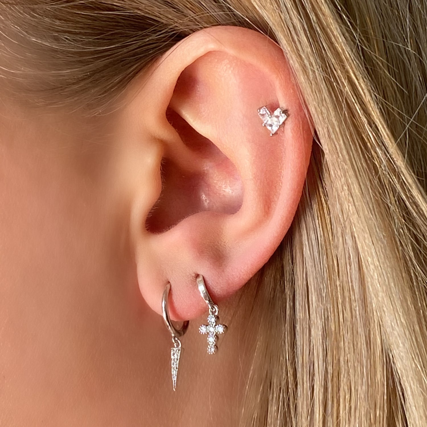 Spear Drop Charm Silver Huggies - Blush & Co.