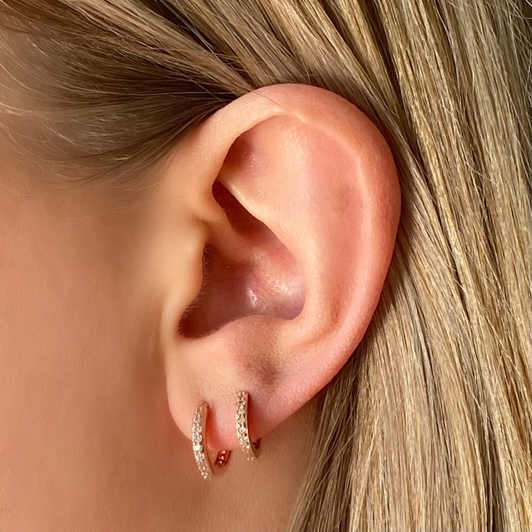 Cubic Zirconia Rose Gold Huggie Hoops