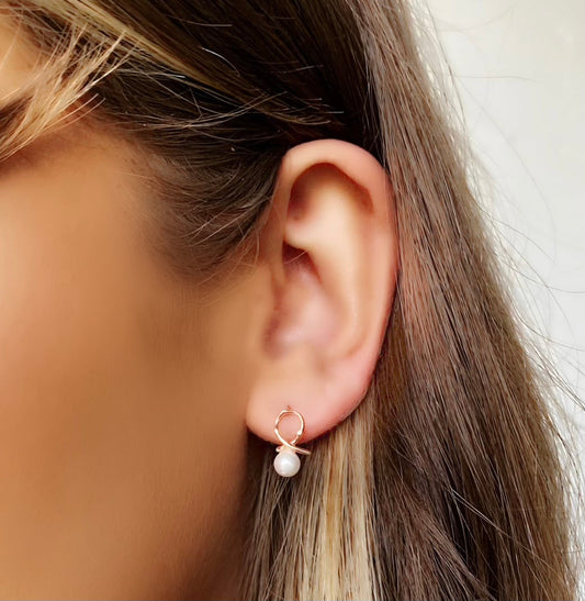 Olivia Pearl Rose Gold Stud Earrings - Blush & Co.