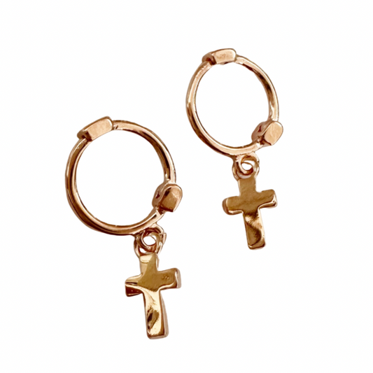 Mini Cross Huggie Earrings - Blush & Co.