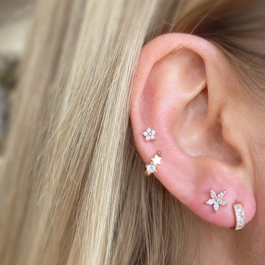 Tiny Daisy Crystal Barbell Earring - Rose Gold - Blush & Co.