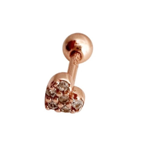 Zirconia Heart Barbell Stud Earring - Rose Gold - Blush & Co.