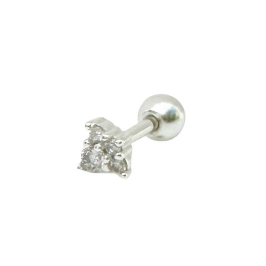 Zirconia Trinity Barbell Stud Earring - Silver - Blush & Co.