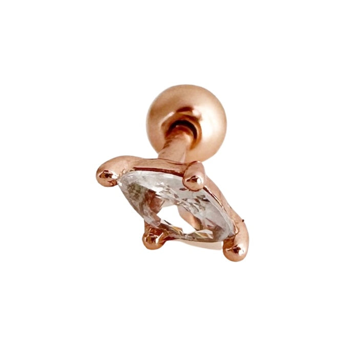 Zirconia Rhombus Barbell Stud Earring - Rose Gold - Blush & Co.