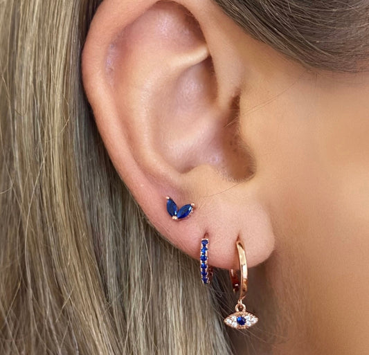 Crystal Evil Eye Rose Gold Huggie Earrings - Blush & Co.