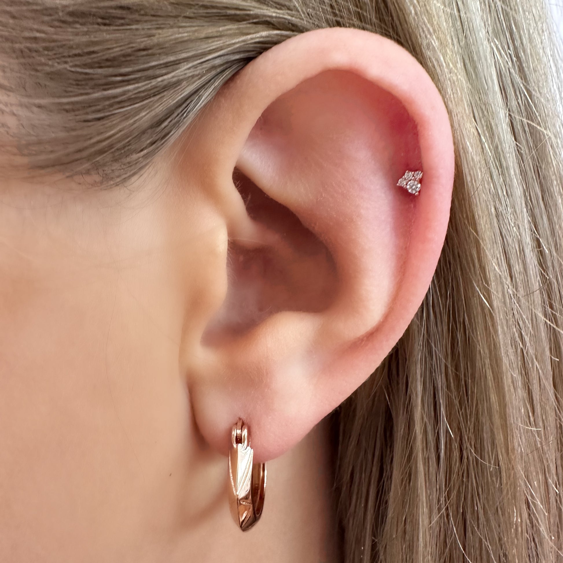 Zirconia Trinity Barbell Stud Earring Rose Gold