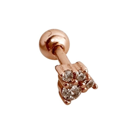 Zirconia Trinity Barbell Stud Earring - Rose Gold - Blush & Co.