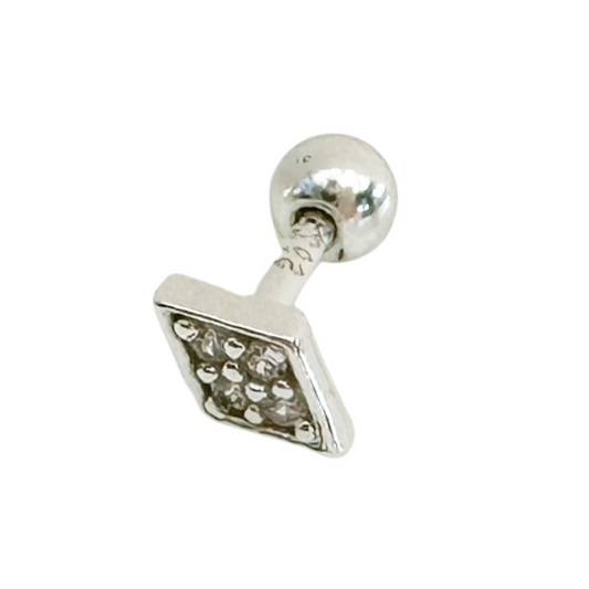 Zirconia Diamond Barbell Stud Earring - Silver - Blush & Co.