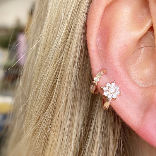 Tiny Daisy Crystal Huggie Earring - Rose Gold - Blush & Co.