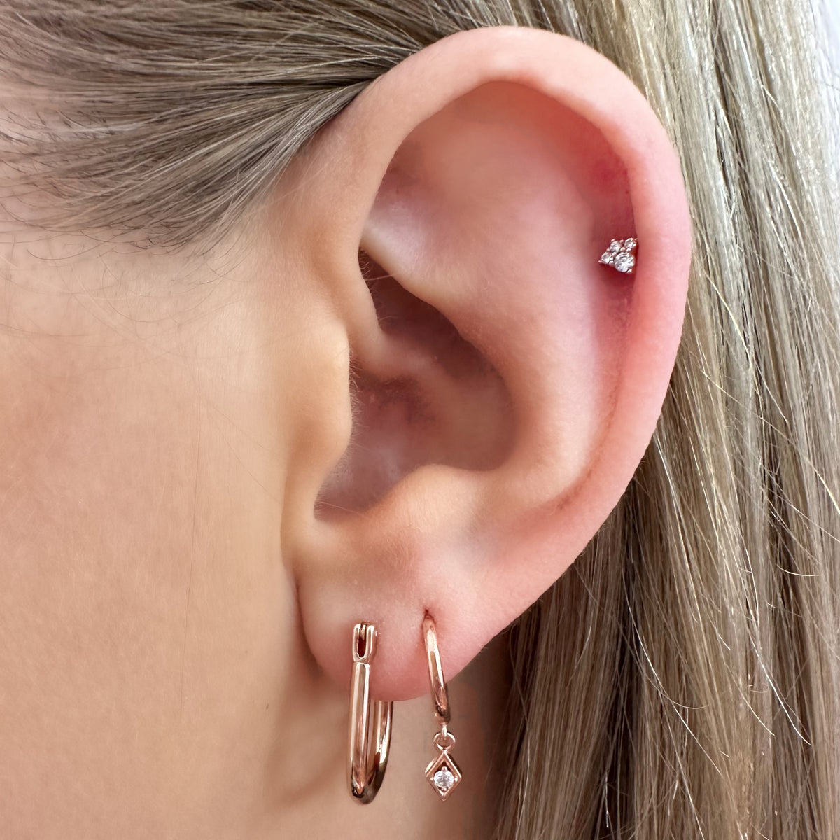 Zirconia Trinity Barbell Stud Earring - Rose Gold - Blush & Co.