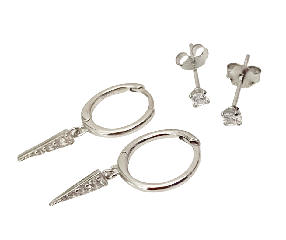 Silver Huggie + Stud Earrings - Two Piece Set - Blush & Co.
